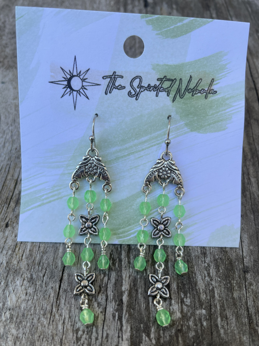Handmade Earrings Chandelier Style, Teal Uranium Glass Beads with Stainless Steel Fishhook Ear Wire