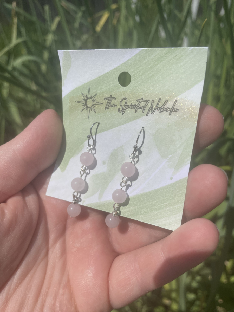 Handmade Earrings, Dangle Rose Quartz Beads with Stainless Steel Fishhook Ear Wire