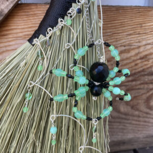 Handmade Hen Wing 15" Whisk Broom with Black Handle, Spider Web and UG Beads