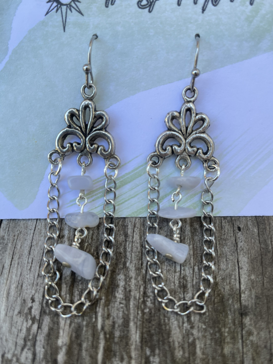 Handmade Earrings Chandelier Style, Blue Lace Agate Chips with Stainless Steel Fishhook Ear Wire - Image 2