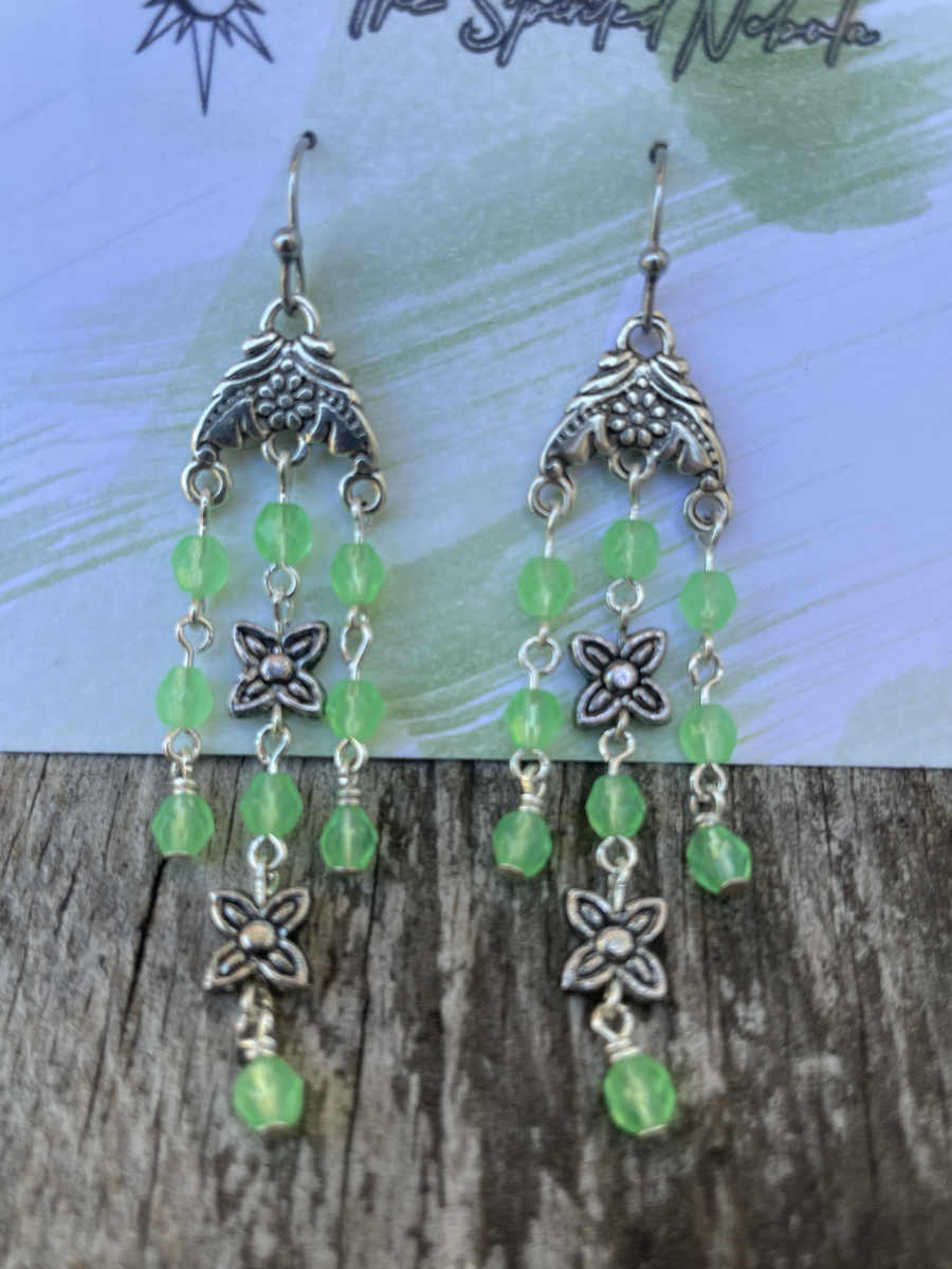 Handmade Earrings Chandelier Style, Teal Uranium Glass Beads with Stainless Steel Fishhook Ear Wire - Image 2