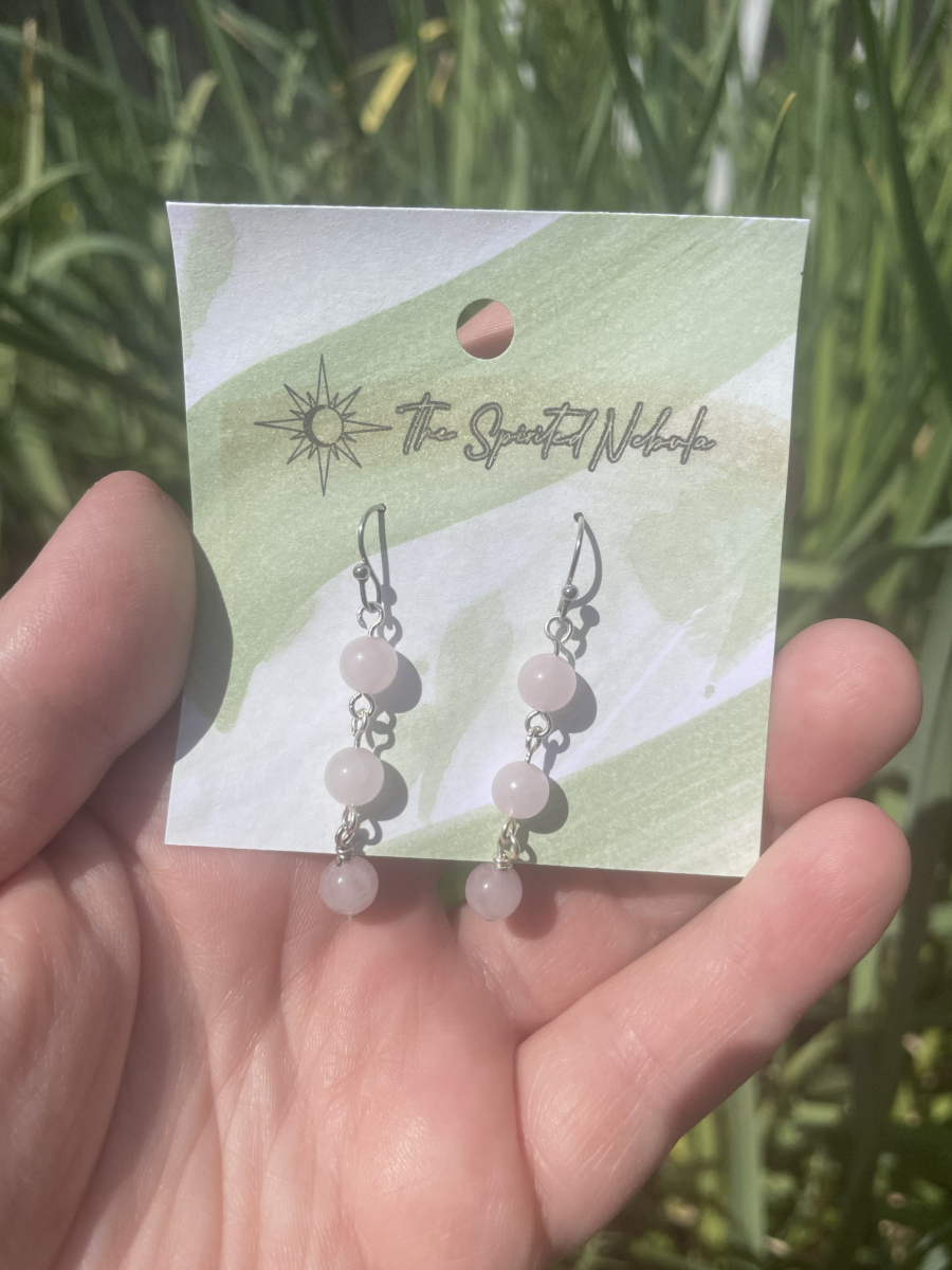 Handmade Earrings, Dangle Rose Quartz Beads with Stainless Steel Fishhook Ear Wire - Image 2