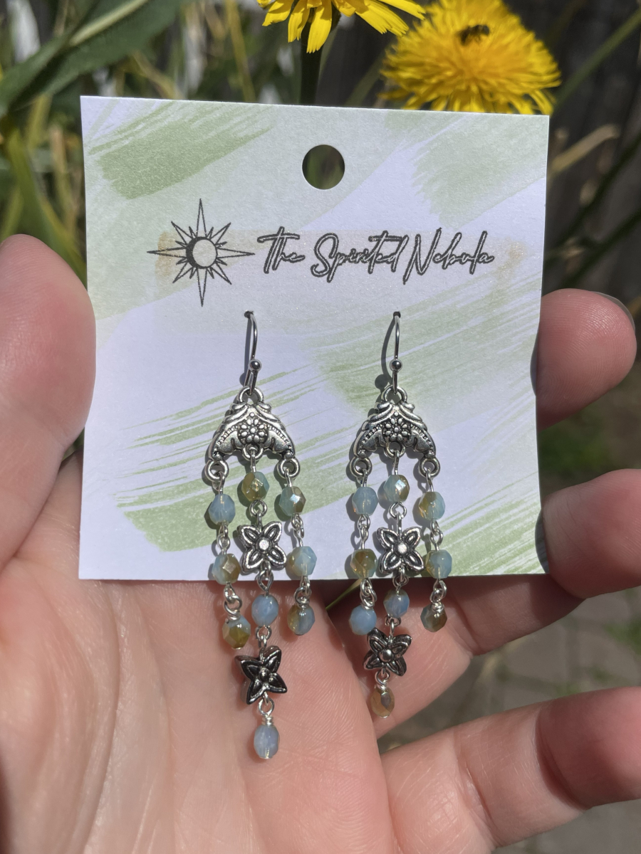Handmade Earrings Chandelier Style, Pastel Blue Glass Beads with Stainless Steel Fishhook Ear Wire - Image 4