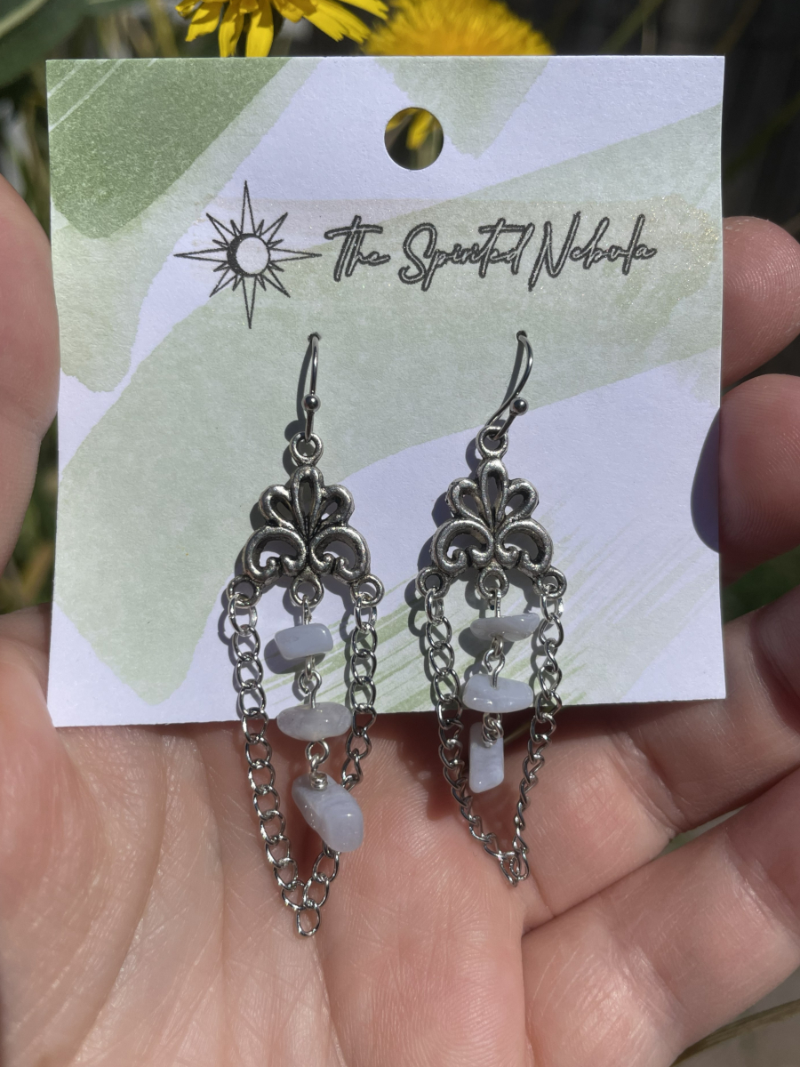 Handmade Earrings Chandelier Style, Blue Lace Agate Chips with Stainless Steel Fishhook Ear Wire - Image 3