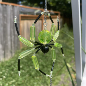 Handmade Hanging Spider Suncatcher, Uranium Glass with Black Accents
