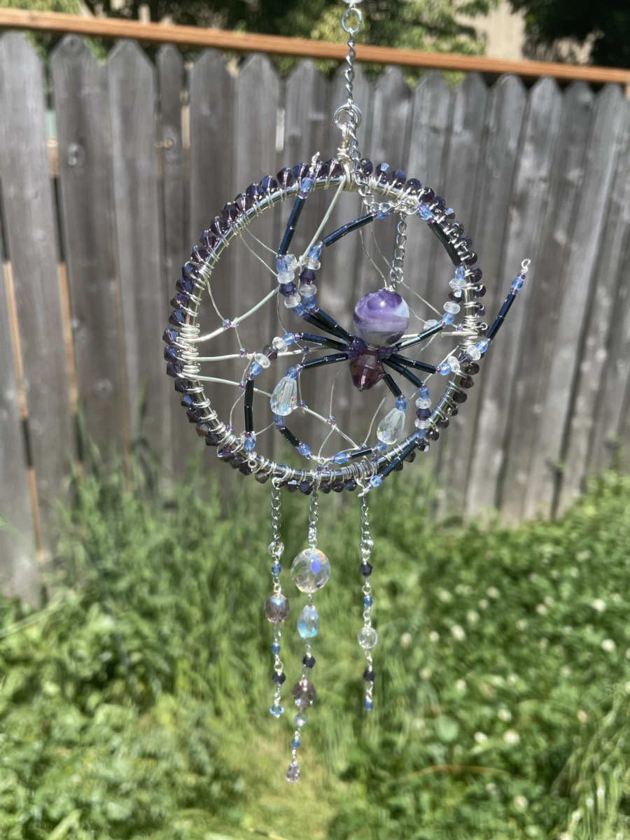 Handmade Spider on Web Suncatcher, Purple and Black Accents - Image 3