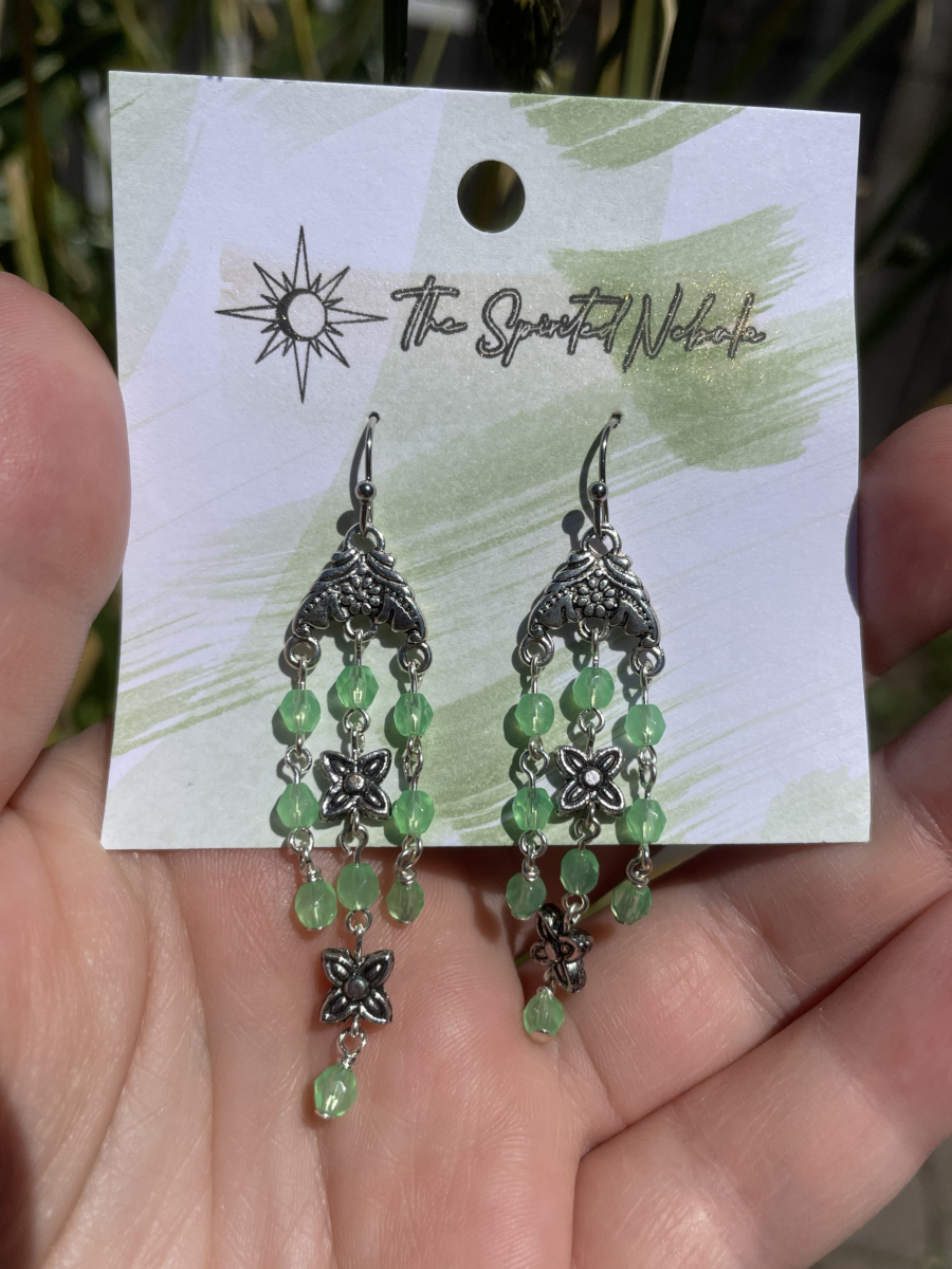 Handmade Earrings Chandelier Style, Teal Uranium Glass Beads with Stainless Steel Fishhook Ear Wire - Image 3