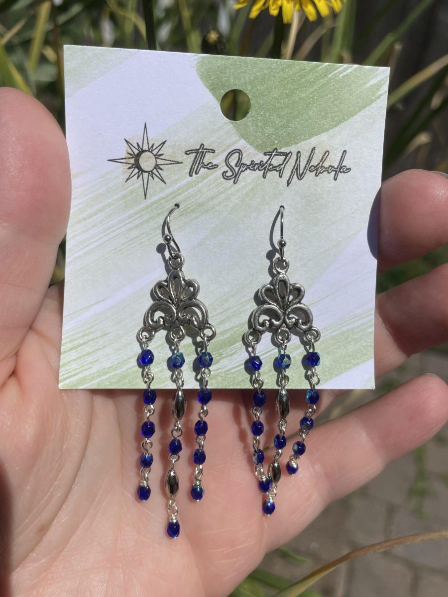 Handmade Earrings Chandelier Style, Cobalt Blue Glass Beads with Stainless Steel Fishhook Ear Wire - Image 3