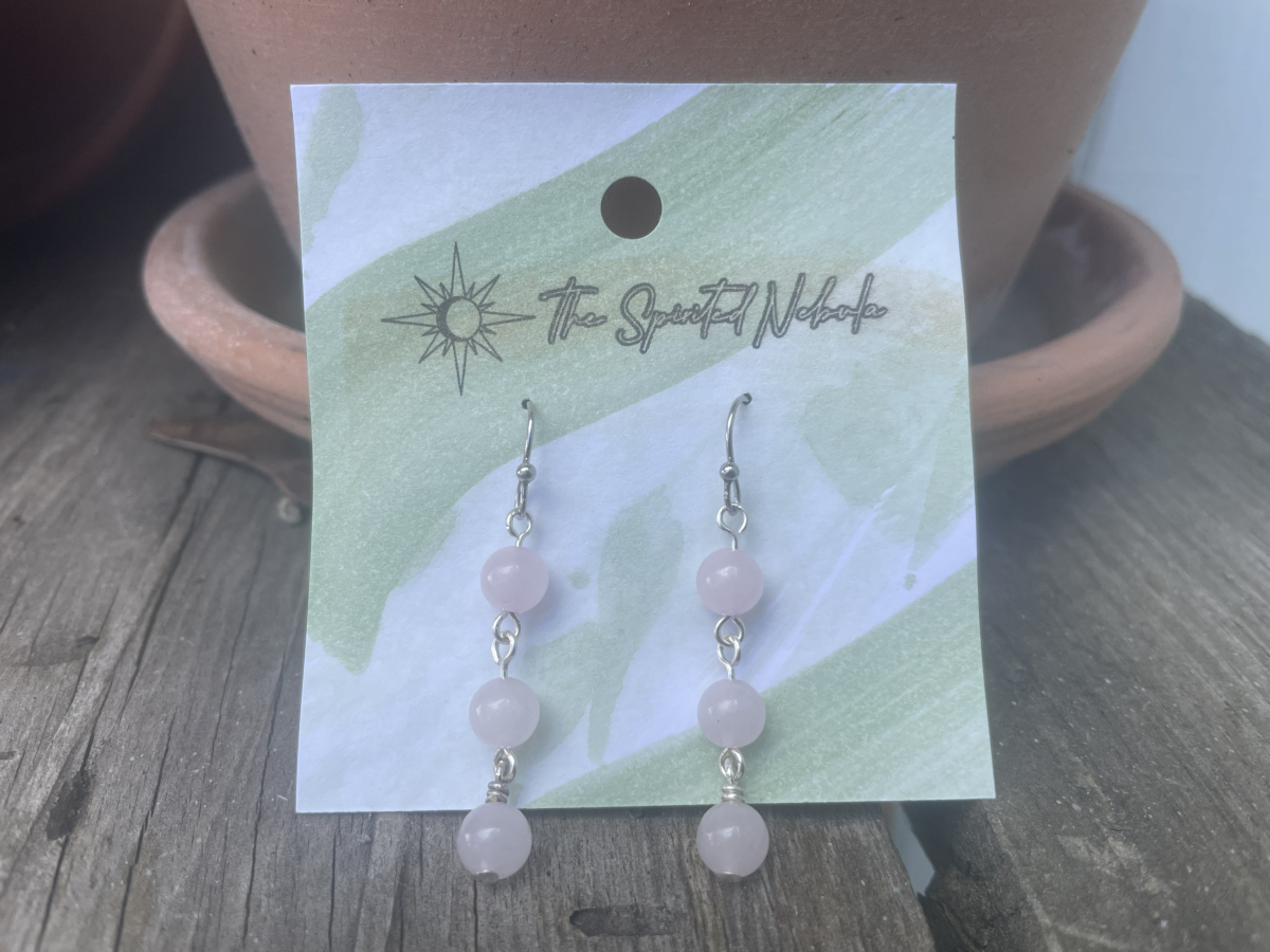 Handmade Earrings, Dangle Rose Quartz Beads with Stainless Steel Fishhook Ear Wire - Image 3