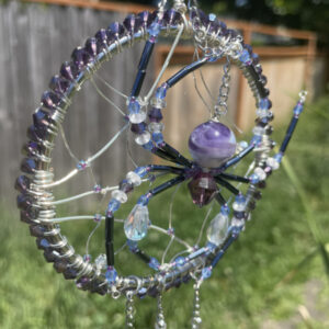 Handmade Spider on Web Suncatcher, Purple and Black Accents