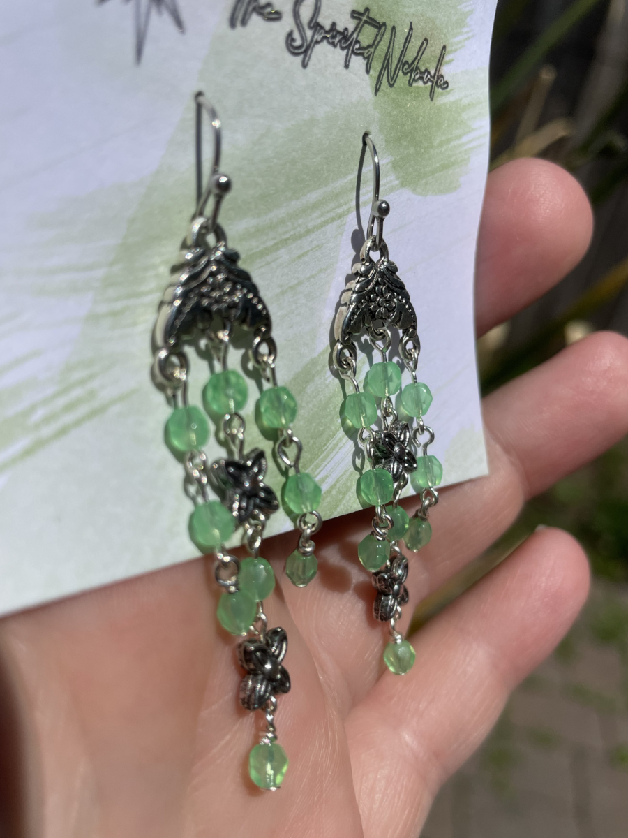 Handmade Earrings Chandelier Style, Teal Uranium Glass Beads with Stainless Steel Fishhook Ear Wire - Image 4