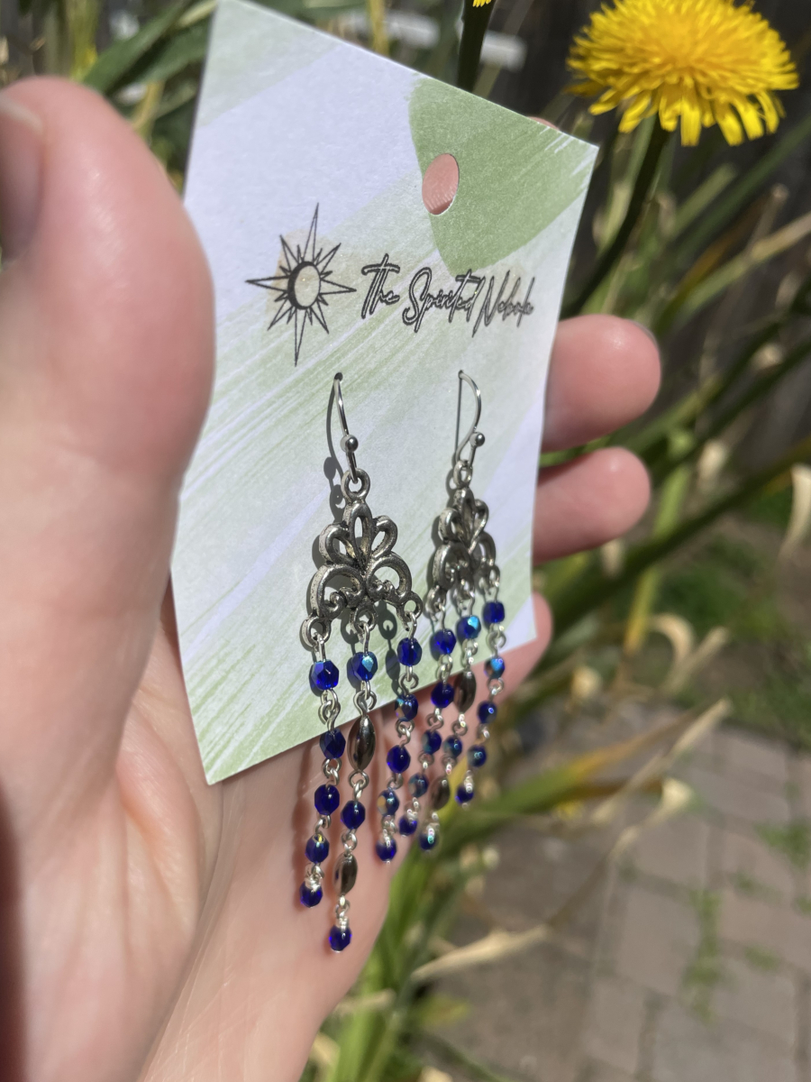 Handmade Earrings Chandelier Style, Cobalt Blue Glass Beads with Stainless Steel Fishhook Ear Wire - Image 4