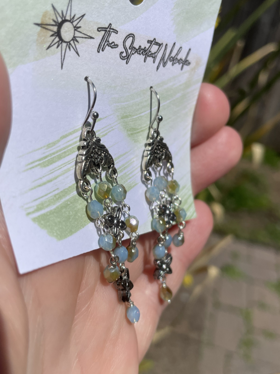 Handmade Earrings Chandelier Style, Pastel Blue Glass Beads with Stainless Steel Fishhook Ear Wire - Image 3