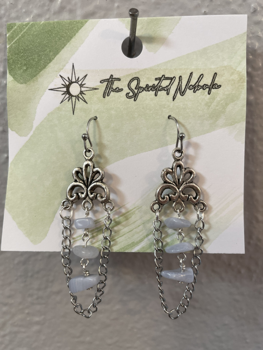 Handmade Earrings Chandelier Style, Blue Lace Agate Chips with Stainless Steel Fishhook Ear Wire - Image 5