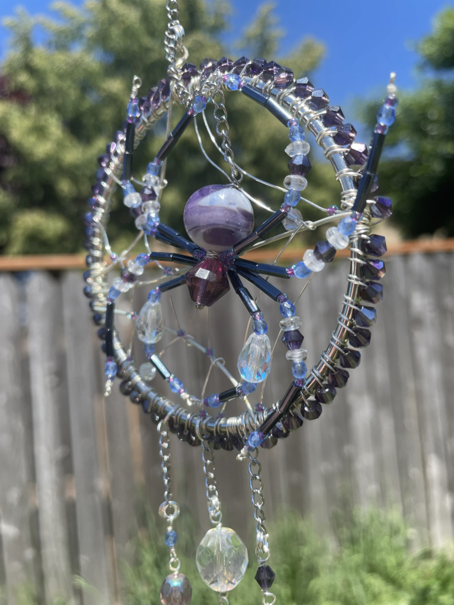 Handmade Spider on Web Suncatcher, Purple and Black Accents - Image 4
