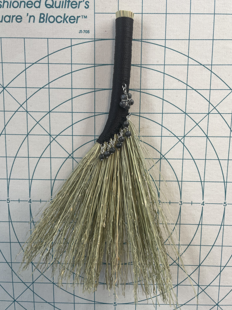 Handmade Hen Wing 11" Broom with Black Handle, Dark Labradorite Pendant with Silver Tone Accents - Image 4