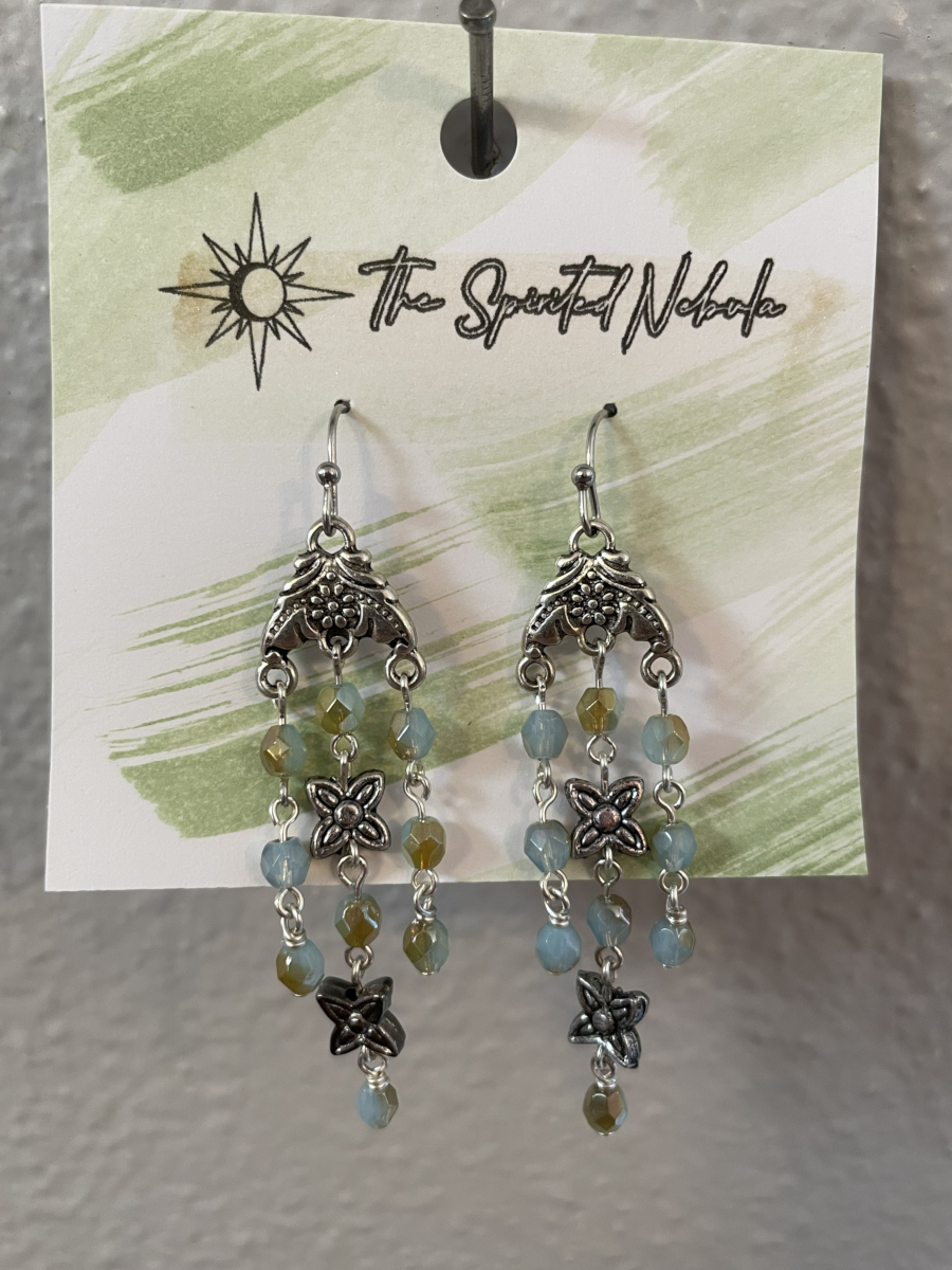 Handmade Earrings Chandelier Style, Pastel Blue Glass Beads with Stainless Steel Fishhook Ear Wire - Image 5