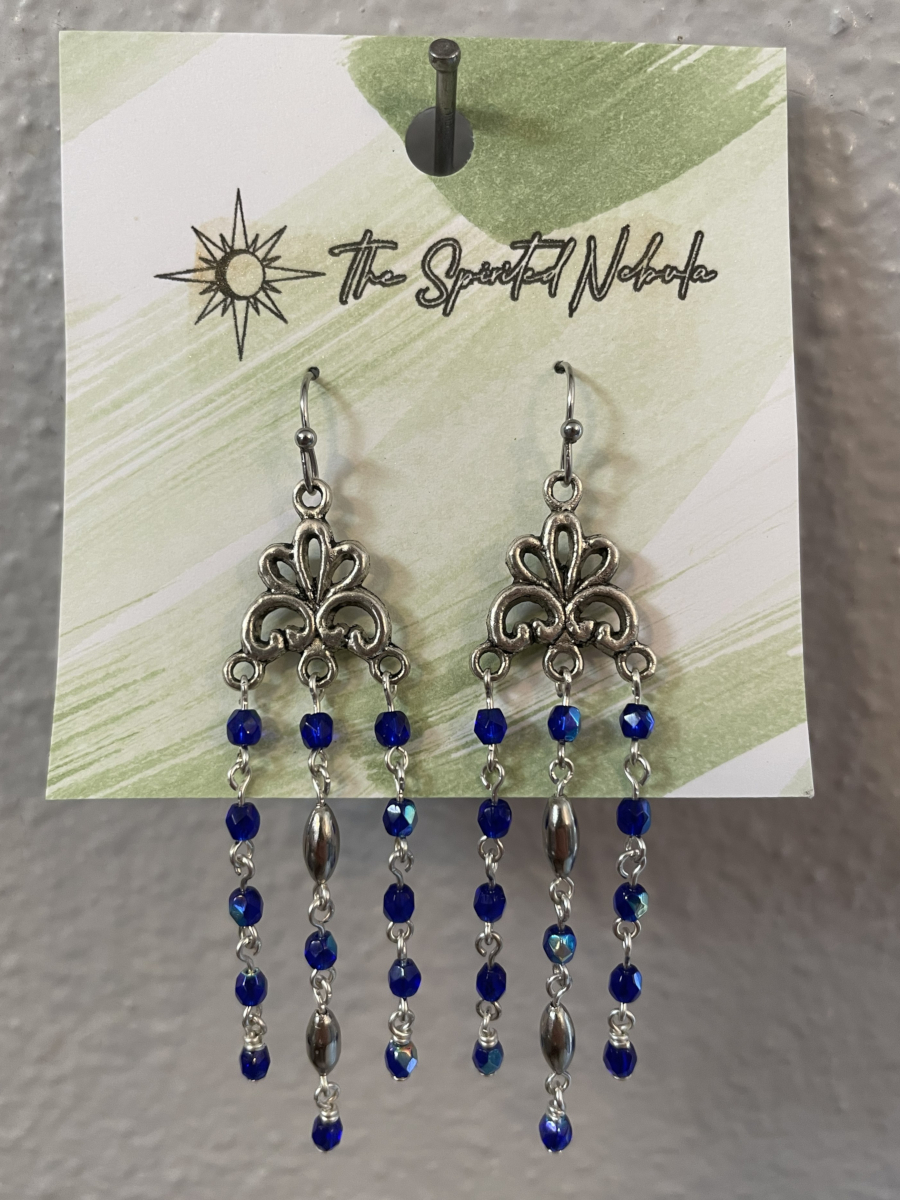 Handmade Earrings Chandelier Style, Cobalt Blue Glass Beads with Stainless Steel Fishhook Ear Wire - Image 6