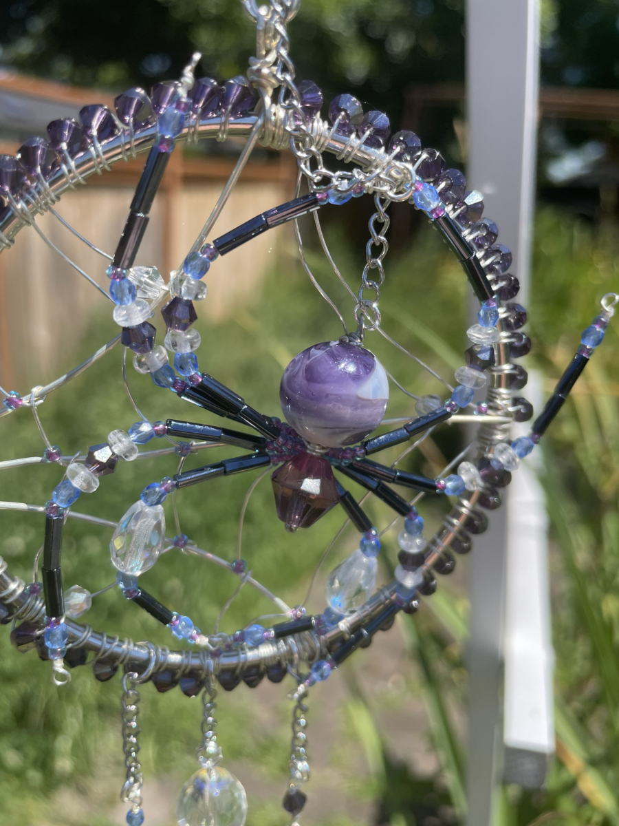 Handmade Spider on Web Suncatcher, Purple and Black Accents - Image 6