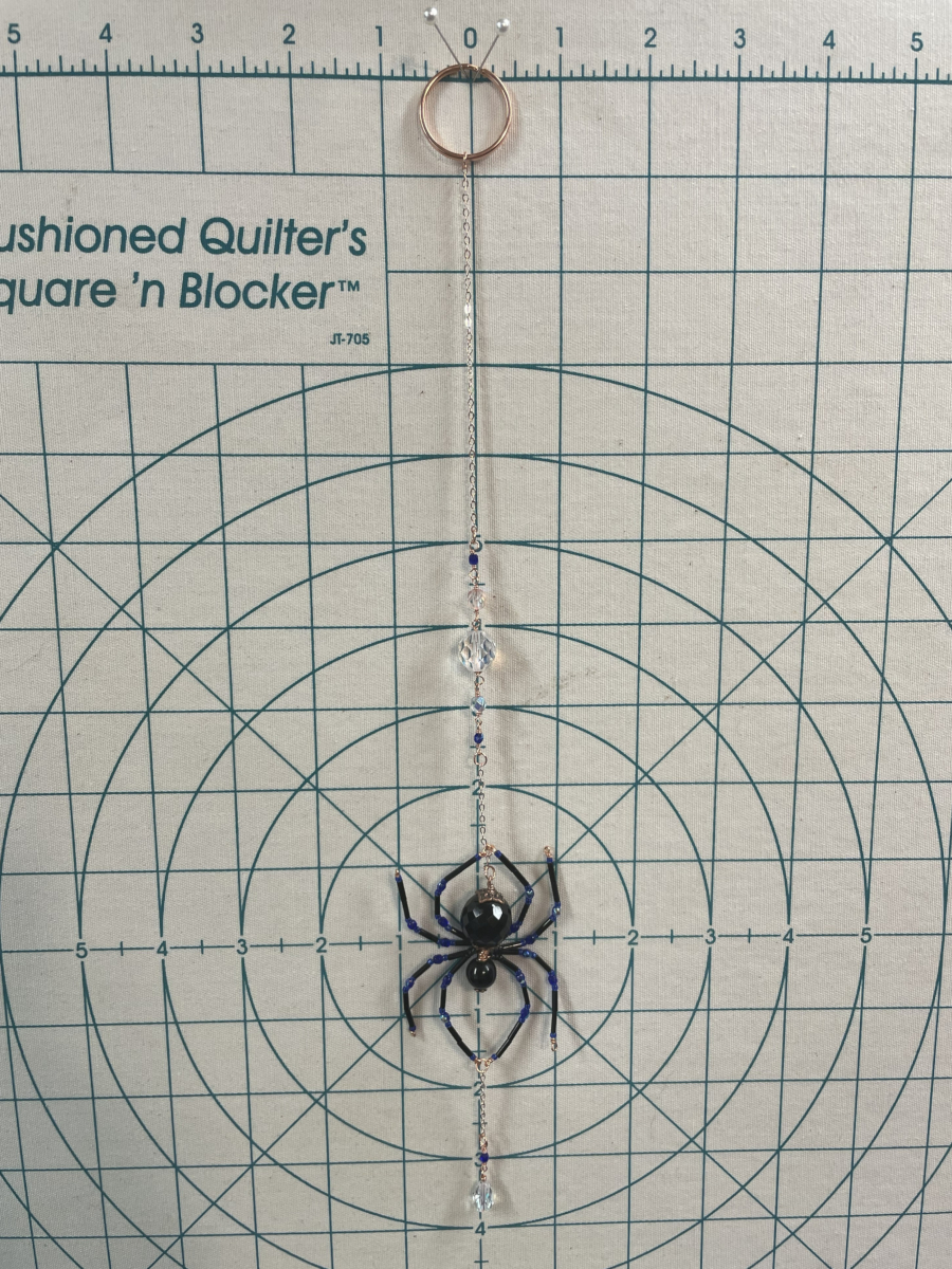 Handmade Hanging Spider Suncatcher, Black with Blue Accents, Copper - Image 7
