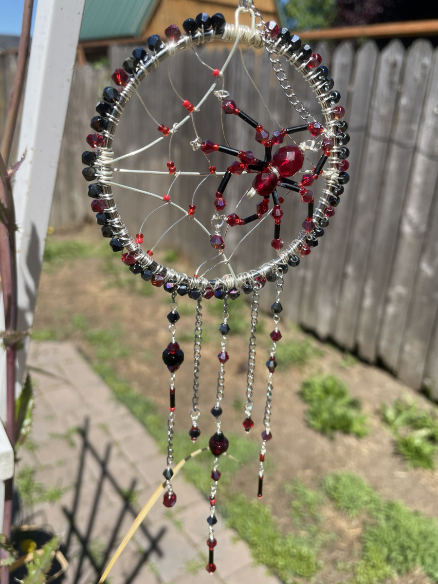 Handmade Spider on Web Suncatcher, Red and Black Accents - Image 2