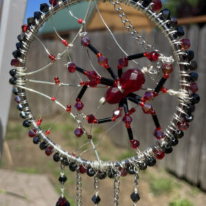 Handmade Spider on Web Suncatcher, Red and Black Accents