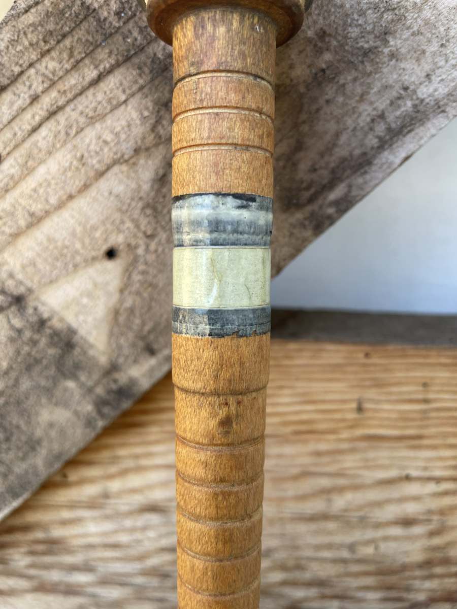 Handmade Wood Bobbin Handle Broom 14", Black Cord with Gray Stripe - Image 3