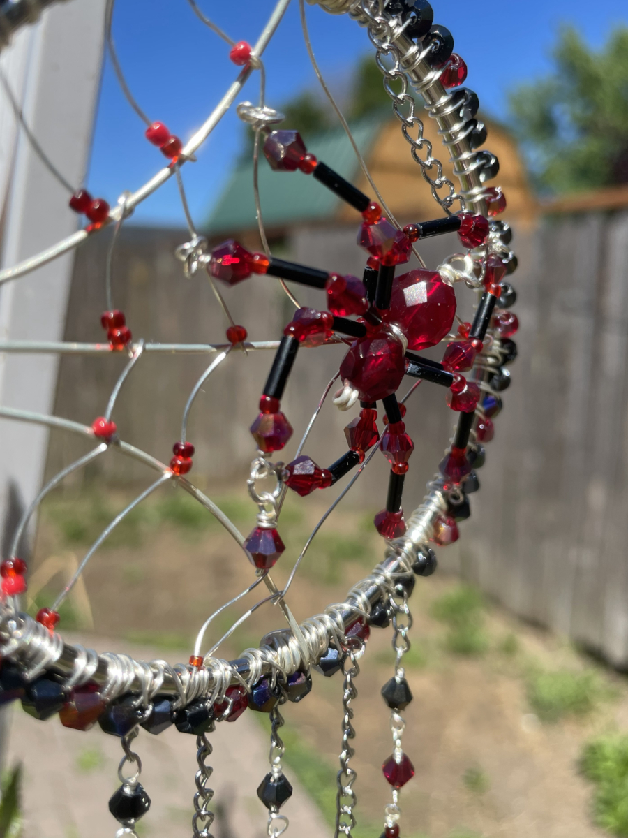 Handmade Spider on Web Suncatcher, Red and Black Accents - Image 3