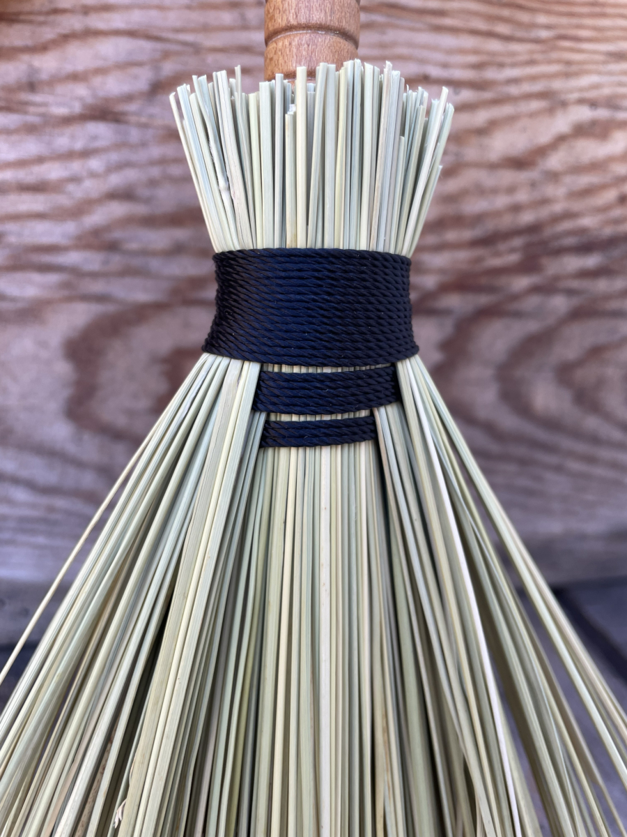 Handmade Wood Bobbin Handle Broom 14", Black Cord with Gray Stripe - Image 5