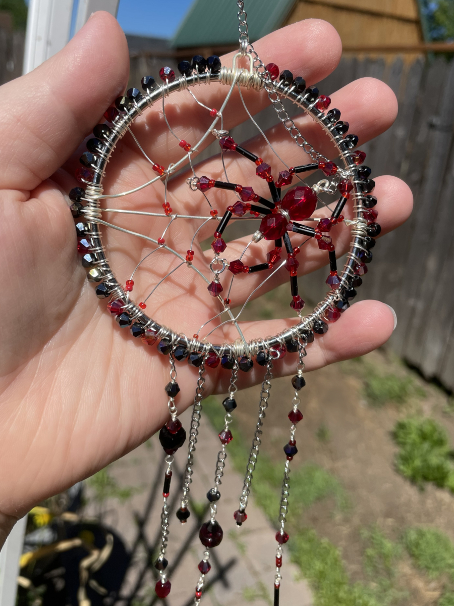 Handmade Spider on Web Suncatcher, Red and Black Accents - Image 4