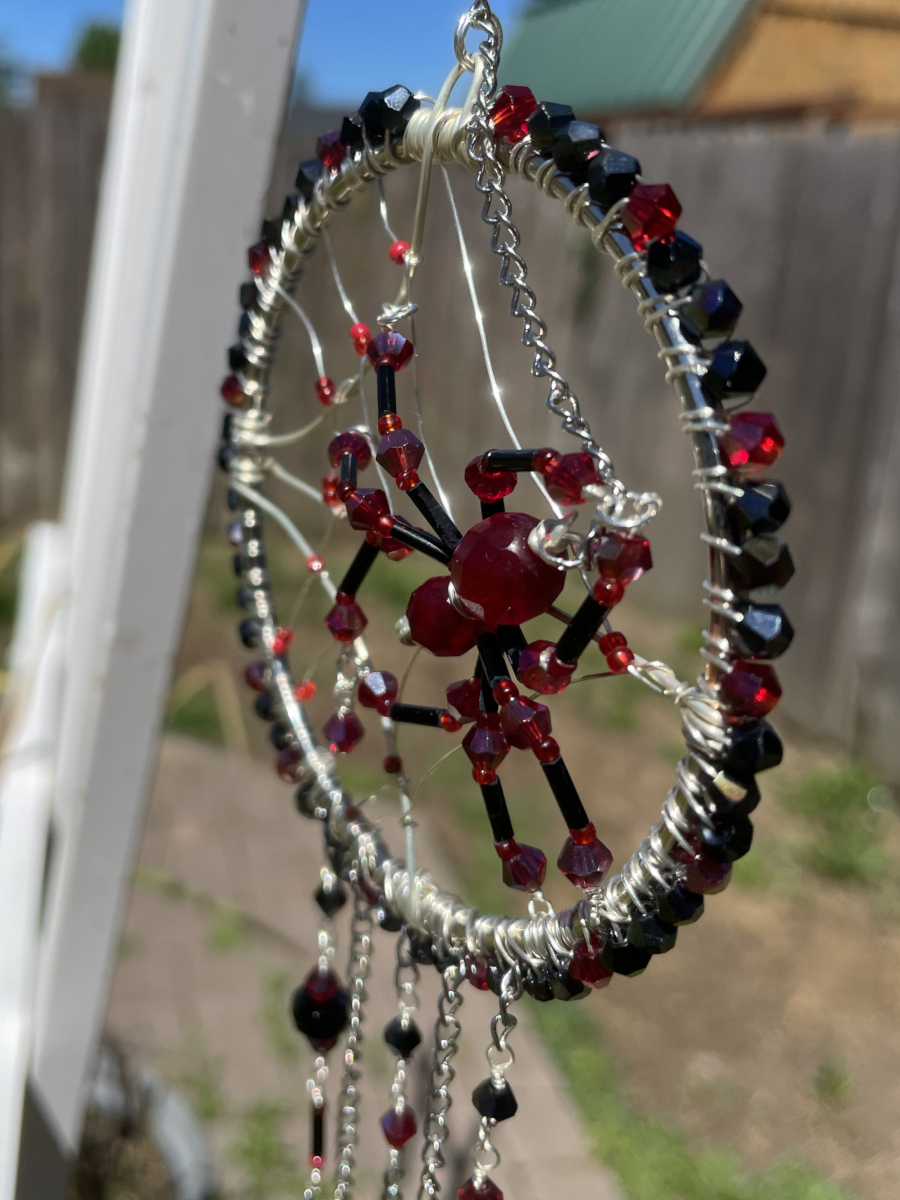 Handmade Spider on Web Suncatcher, Red and Black Accents - Image 5