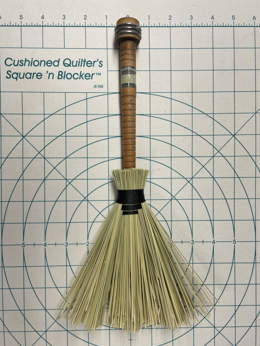 Handmade Wood Bobbin Handle Broom 14", Black Cord with Gray Stripe - Image 8