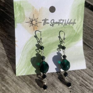 Handmade Earrings, Dangle Green and Black Glass Beads, with Stainless Steel Fishhook Ear Wire