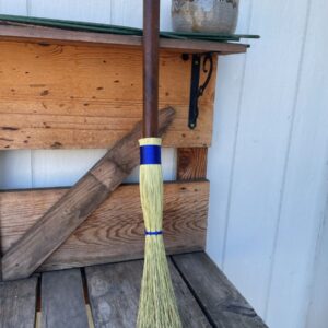 Handmade Cobwebber Broom with Dark Wooden Axe Handle, Blue Cord