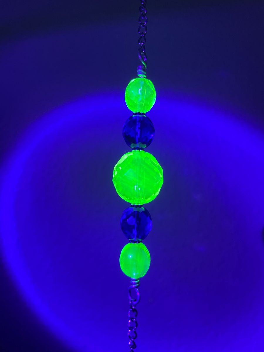 Handmade Spider on Web Sun Catcher, Uranium Glass with Blue Accents - Image 11