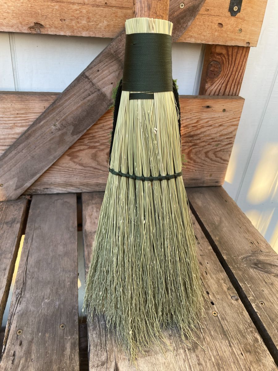 Handmade Decorative Sweeper Broom with Natural Wooden Axe Handle, Forest Green Cord - Image 11