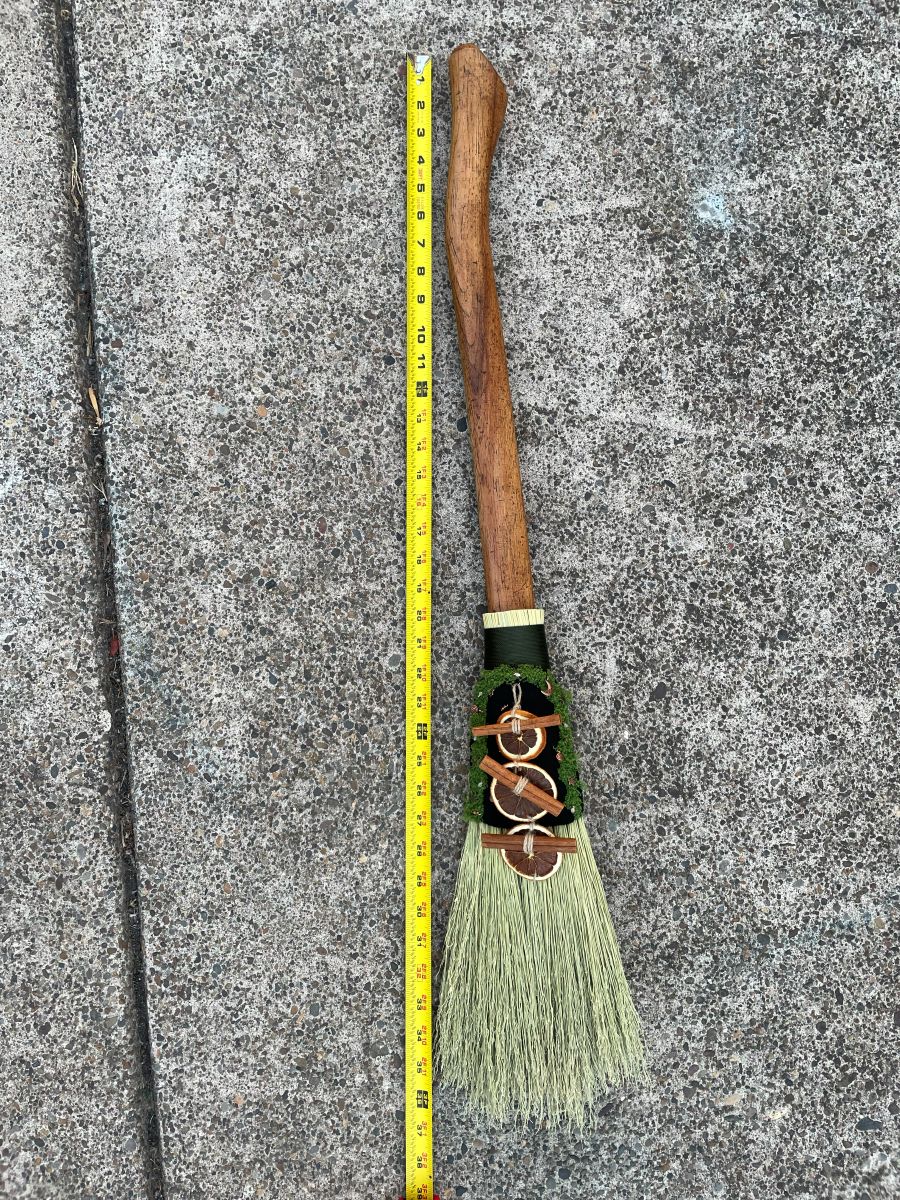 Handmade Decorative Sweeper Broom with Natural Wooden Axe Handle, Forest Green Cord - Image 13