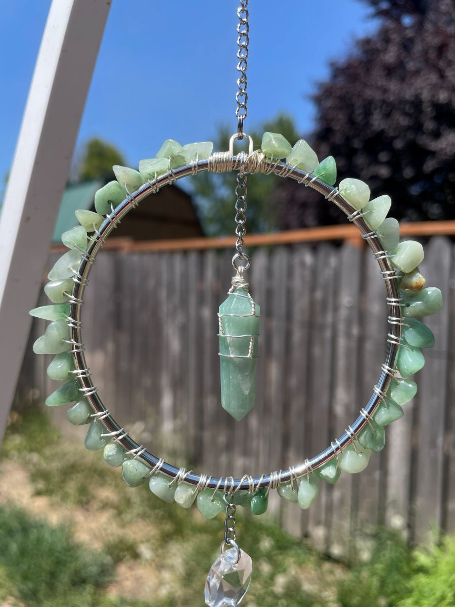 Handmade Wrapped Aventurine Sun Catcher Hoop, Silver Tone Accents - Image 4