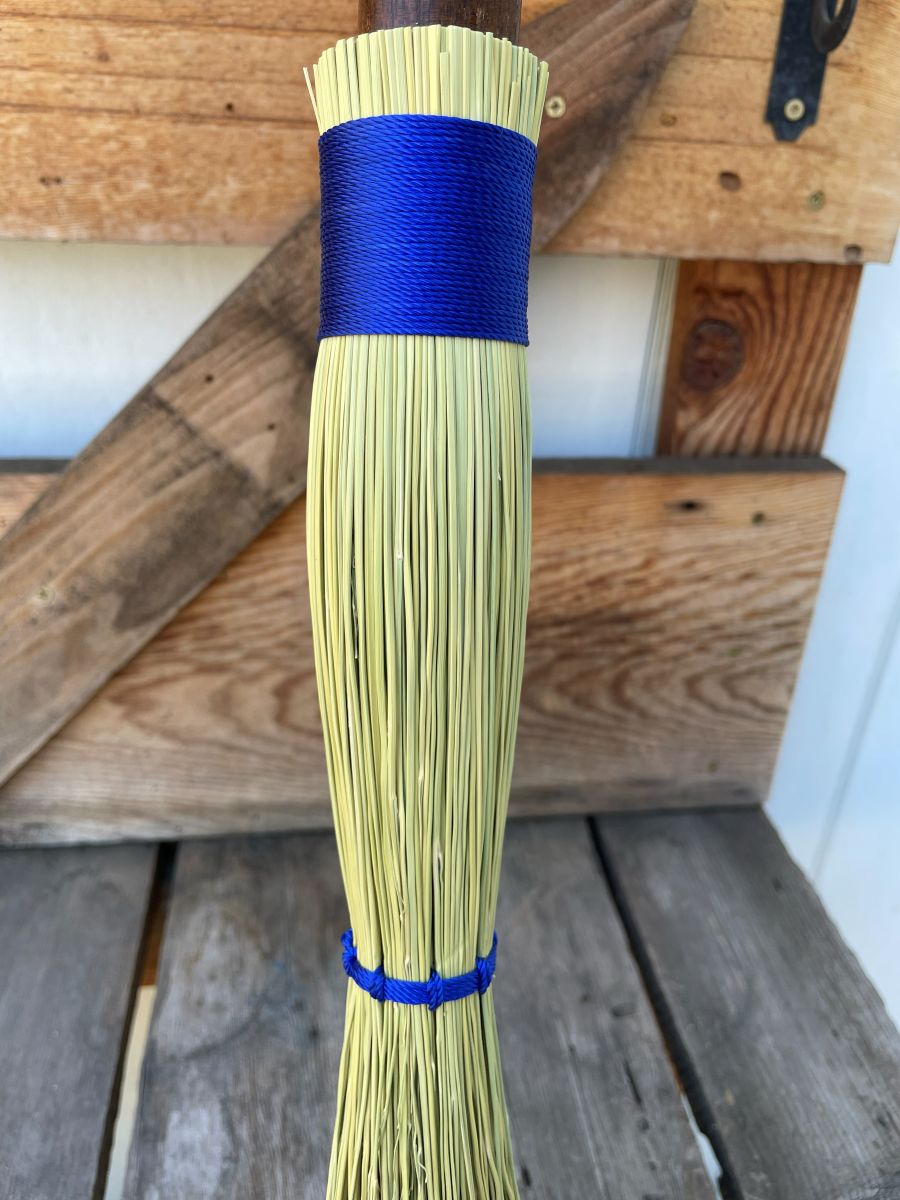 Handmade Cobwebber Broom with Dark Wooden Axe Handle, Blue Cord - Image 2