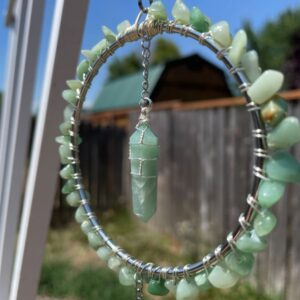 Handmade Wrapped Aventurine Sun Catcher Hoop, Silver Tone Accents
