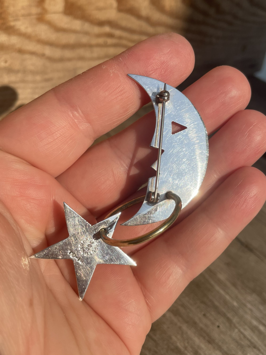 Vintage Moon and Star 925 Sterling Silver Taxco Mexico Brooch Pin, Signed TD-14 - Image 8