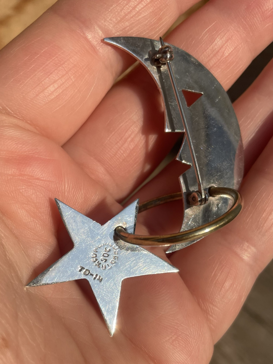 Vintage Moon and Star 925 Sterling Silver Taxco Mexico Brooch Pin, Signed TD-14 - Image 7