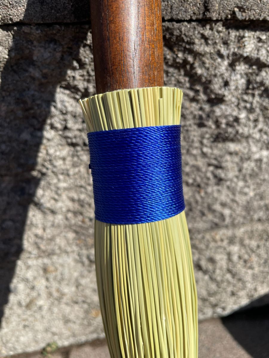 Handmade Cobwebber Broom with Dark Wooden Axe Handle, Blue Cord - Image 7