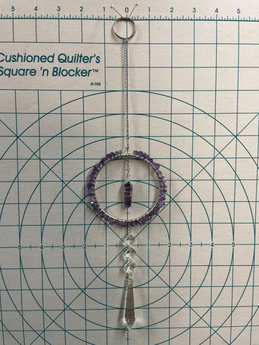 Handmade Wrapped Amethyst Sun Catcher Hoop, Silver Tone Accents - Image 8