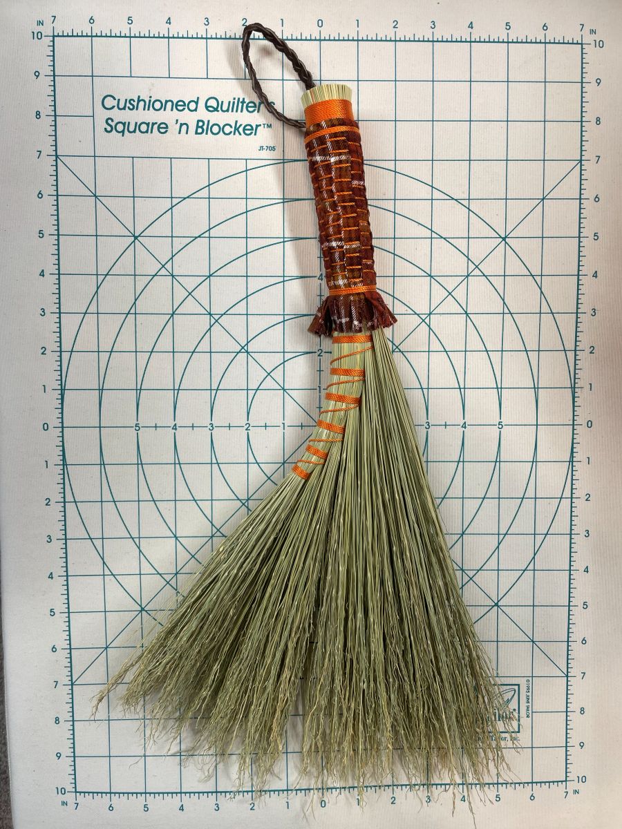 Handmade Turkey Wing 18" Broom with Brown Woven Handle, Braided Leather Hanging Loop - Image 8