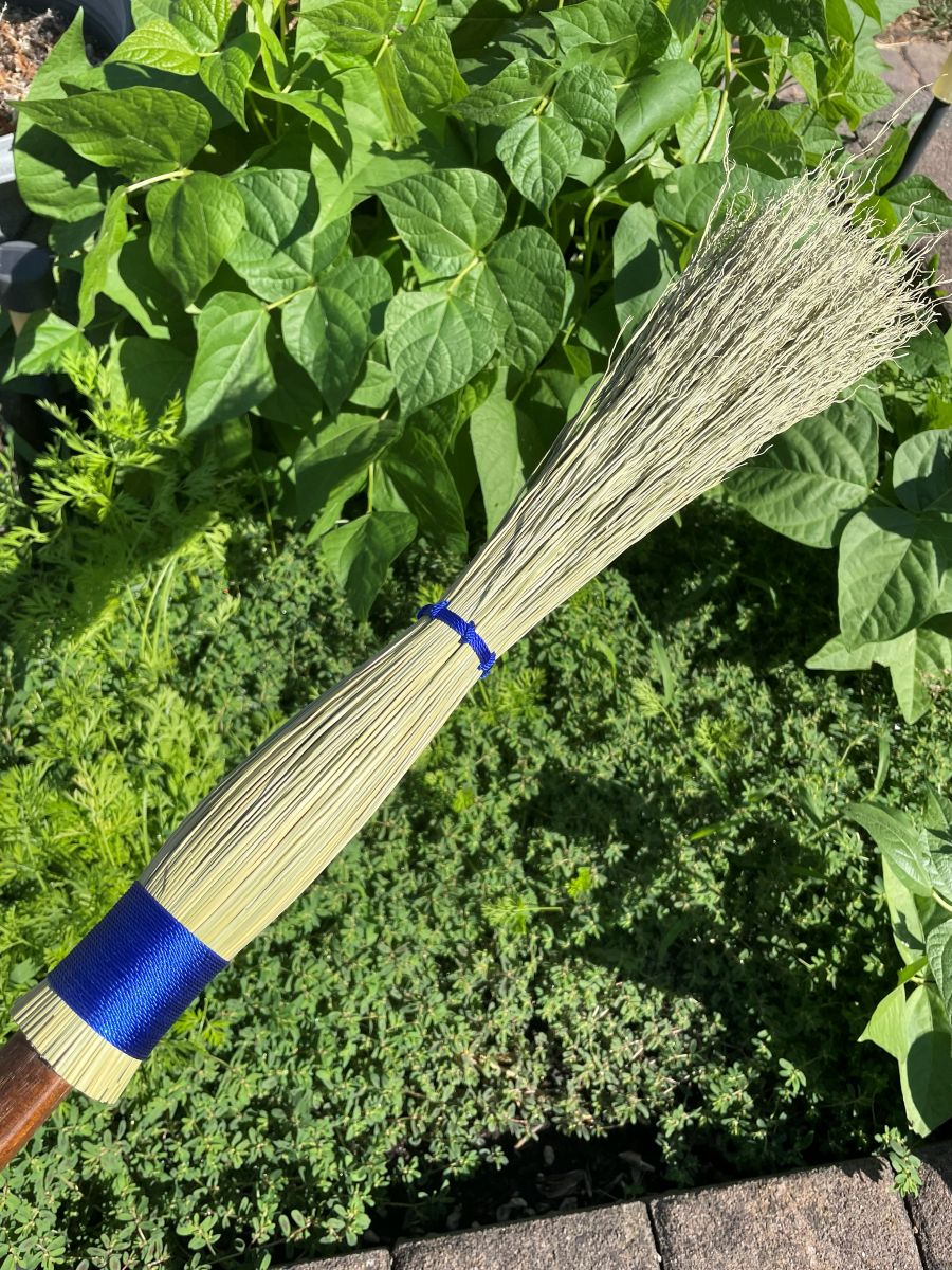 Handmade Cobwebber Broom with Dark Wooden Axe Handle, Blue Cord - Image 6