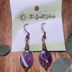 Handmade Dangle Earrings, Chevron Amethyst, with Copper Fishhook Ear Wire