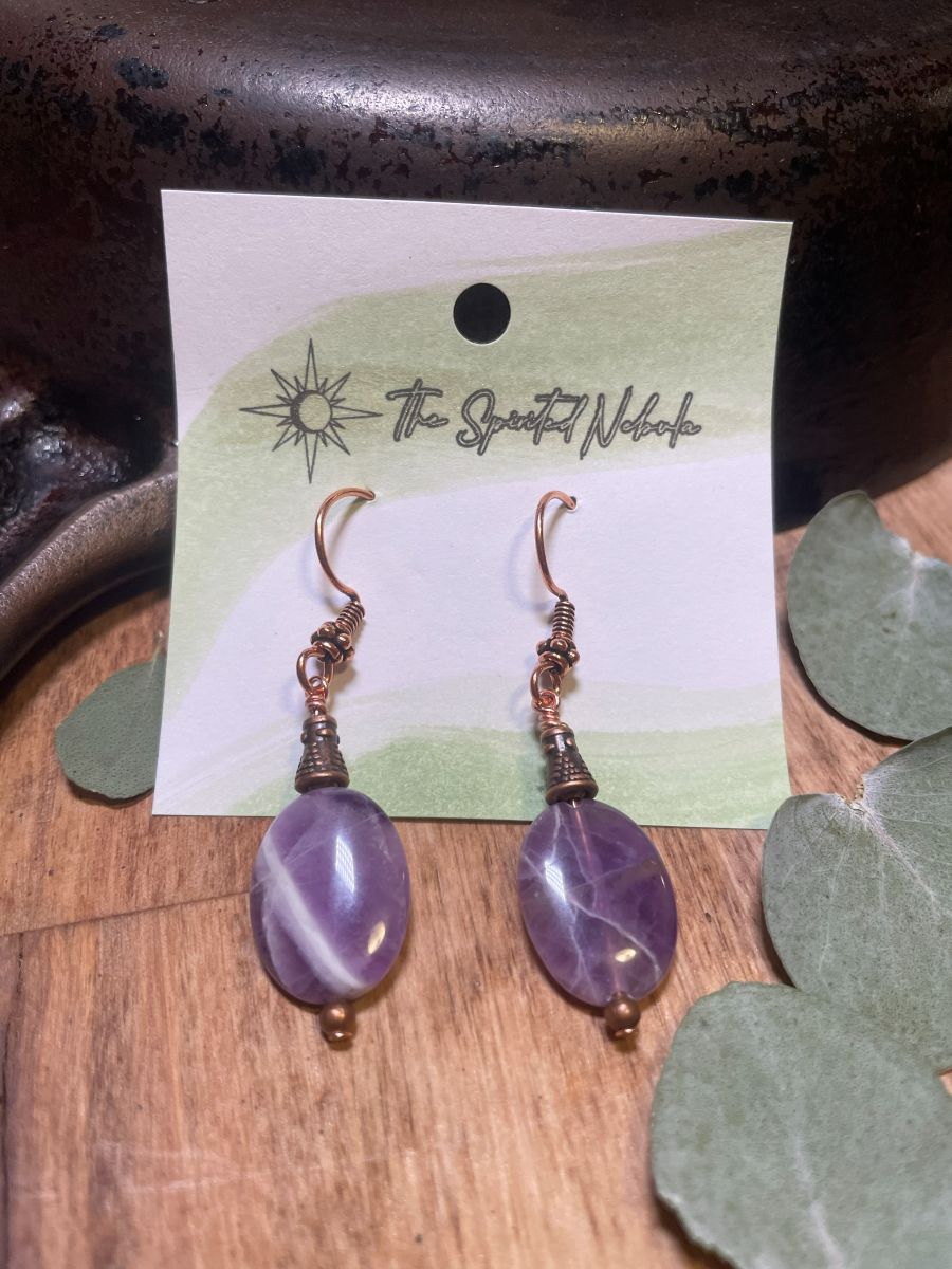Handmade Dangle Earrings, Chevron Amethyst, with Copper Fishhook Ear Wire - Image 2