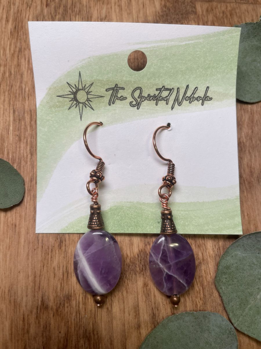 Handmade Dangle Earrings, Chevron Amethyst, with Copper Fishhook Ear Wire - Image 4