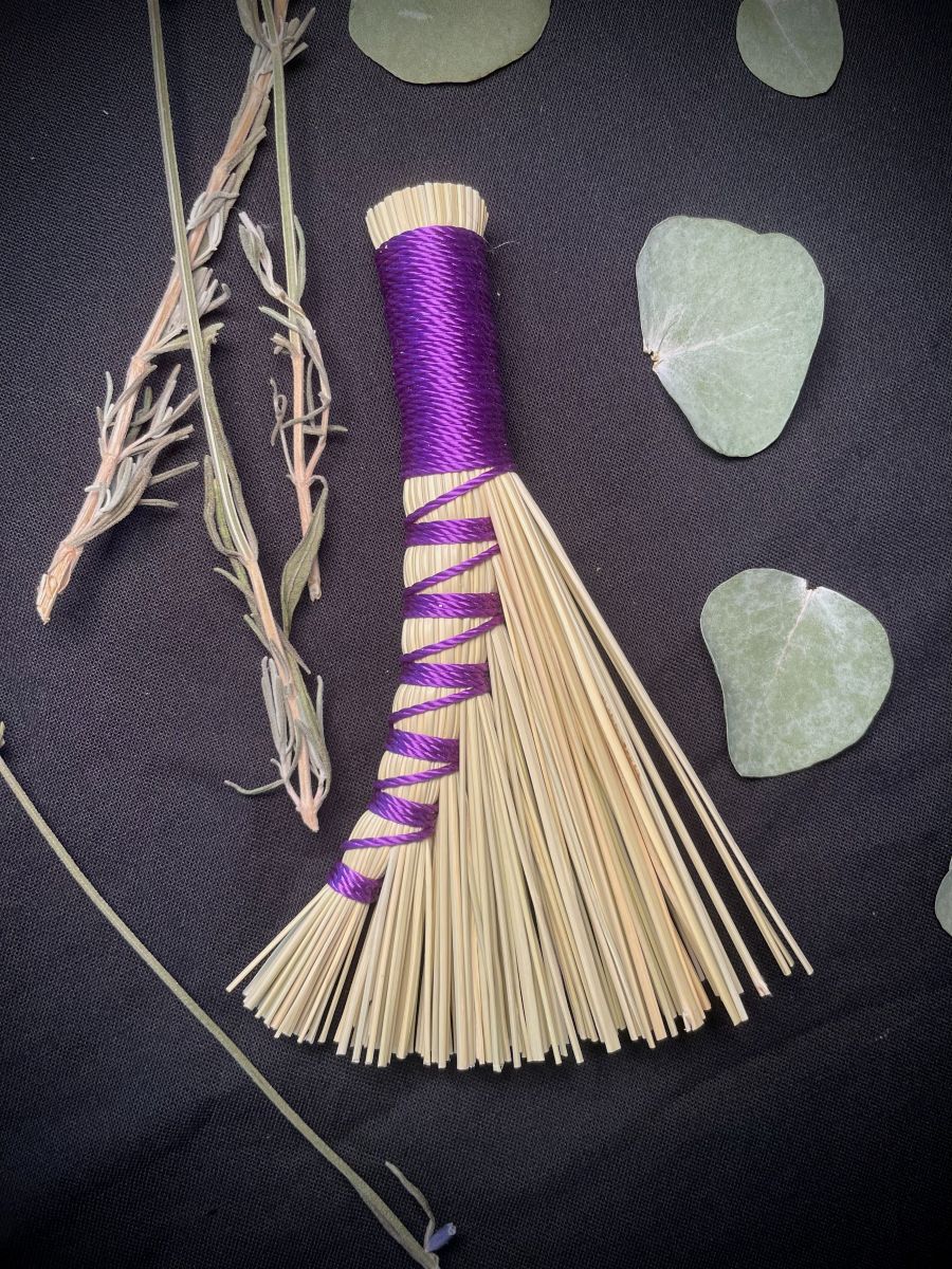 Handmade Small Turkey Wing 5" Broom with Purple Handle